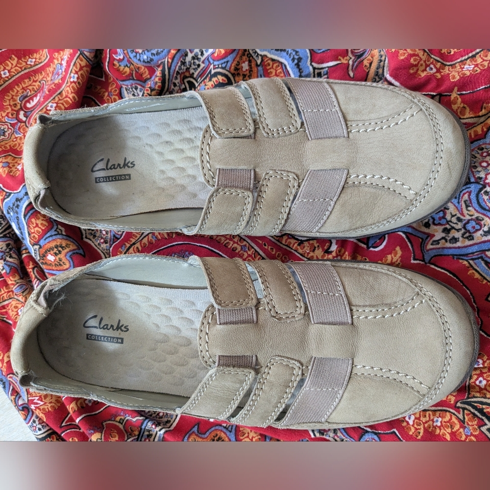 Clarks Tan Slip-On Loafers - Picture 3 of 9